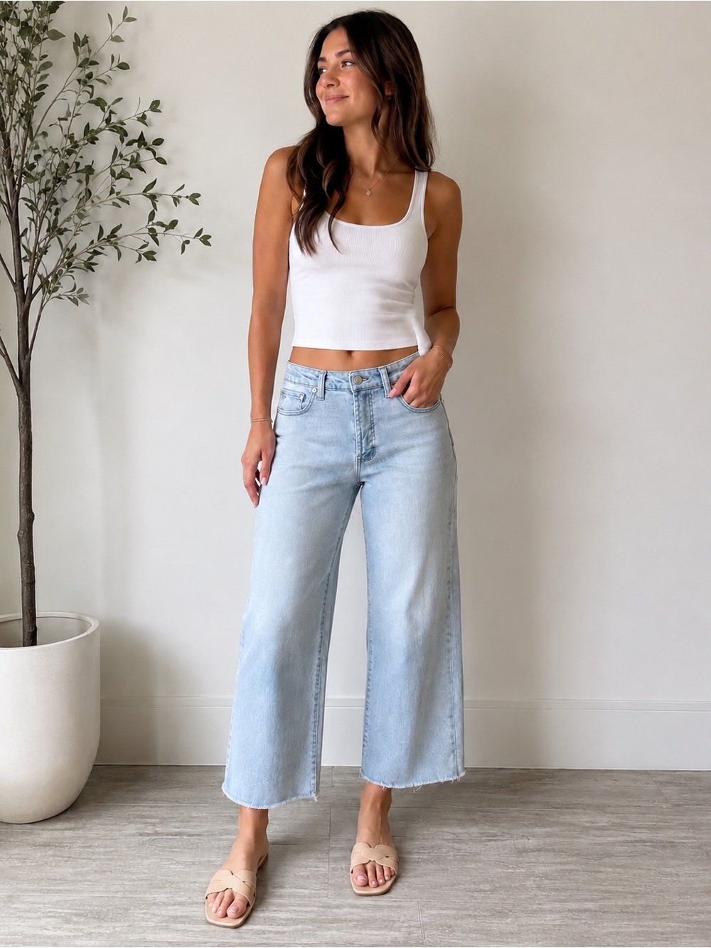 OAT New York Wide Leg Jeans Women’s 8/29 Light Wash Raw Hem High Rise Denim